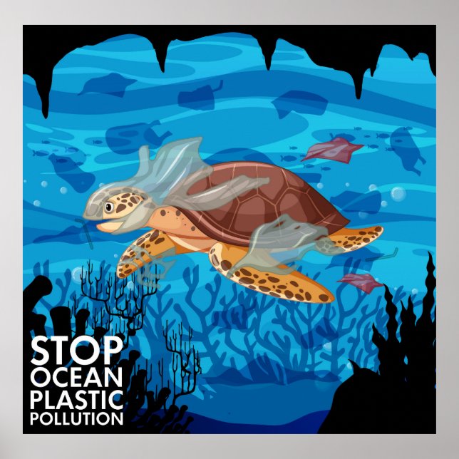 Affiche Tortue De Mer Dans Des Sacs En Plastique (Devant)