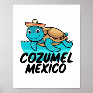 Affiche Tortue de mer de Cozumel Mexique Coloré Garçons Fi