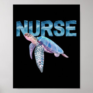 Affiche Tortue de mer de la vie infirmière en aquarelle in
