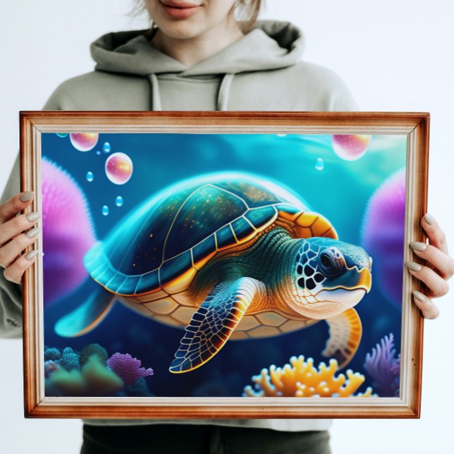Affiche Tortue de mer et Art numérique de corail Imprimer (Créateur téléchargé)