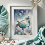 Affiche Tortue de mer et Mermaid Art Mur<br><div class="desc">Plongez-vous dans un monde d'imaginaire fantaisiste avec cet art féerique de sirènes et d'imprimés de tortues marines, exclusivement de Do Tell A Belle. Cette oeuvre captivante présente une tortue de mer et une sirène au milieu d'une flore sous-marine luxuriante et verdoyante, créant un tableau de plage fascinant, parfait pour tout...</div>
