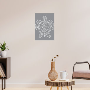 Affiche Tortue de mer géométrique en fil de fer blanc