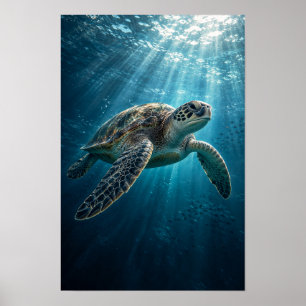 Affiche Tortue de mer glissant à travers l'océan bleu enso