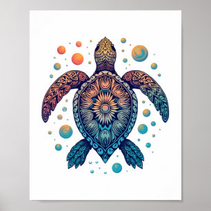 Affiche Tortue de mer hawaïenne Tie-Dye Vacances à Hawaï P
