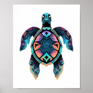 Affiche Tortue de mer Mandala Oeuvre d'art animal marin Bo