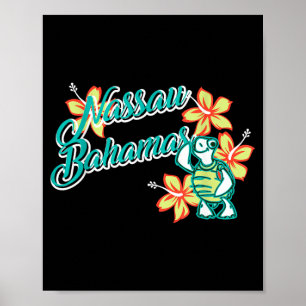 Affiche Tortue de mer mignonne avec fleur Nassau Bahamas É