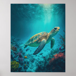 Affiche Tortue de mer Océan Marine Vie Plage Nature Animau