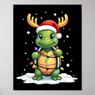 Affiche Tortue de mer Père Noël Lumières de Noël Cadeau de