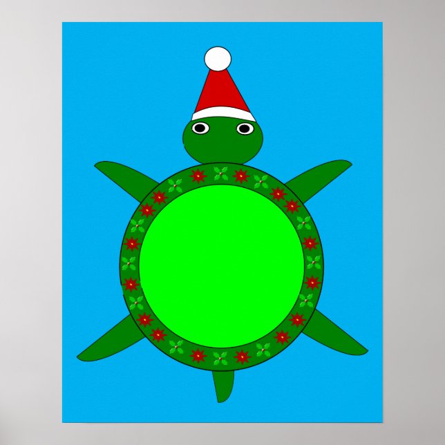 Affiche Tortue de Noël mignonne avec coquille de fleurs (Devant)