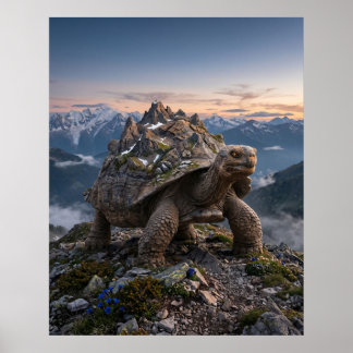 Affiche Tortue de pierre Art ancien de la montagne