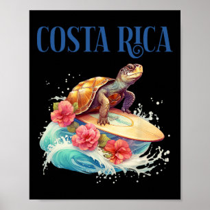 Affiche Tortue de plage de surf souriante Fleurs tropicale