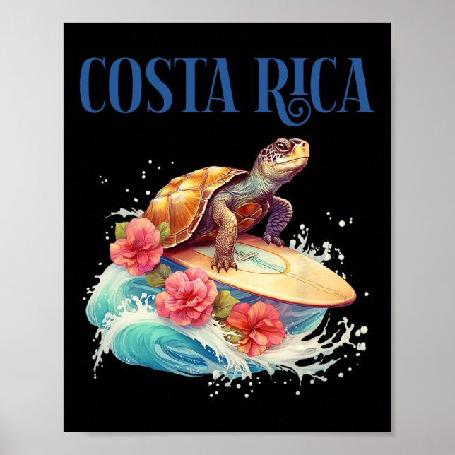 Affiche Tortue de plage de surf souriante Fleurs tropicale (Devant)