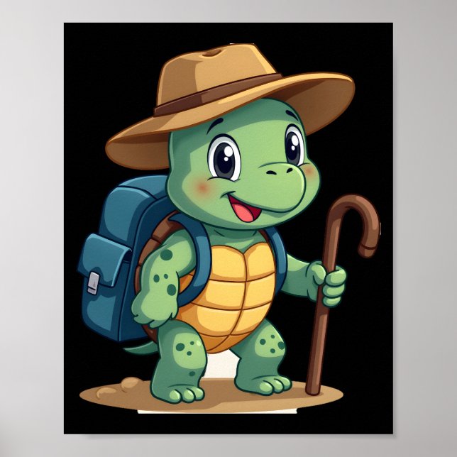 Affiche Tortue Drôle Graphique de Randonnée Camping Amateu (Devant)