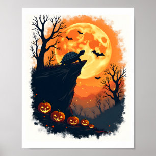 Affiche Tortue Drôle Silhouette Halloween Effrayante Tortu