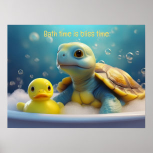 Affiche Tortue et canard en caoutchouc dans le bain Texte 