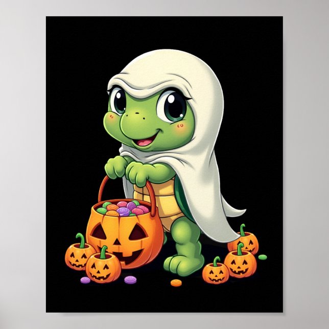 Affiche Tortue fantôme mignonne d'Halloween avec bonbons ( (Devant)