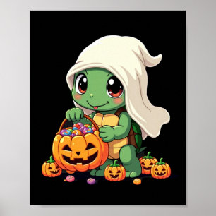 Affiche Tortue fantôme mignonne d'Halloween avec bonbons (