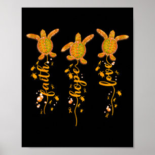 Affiche Tortue Foi Espoir Amour Ruban Orange Ms Sensibilis