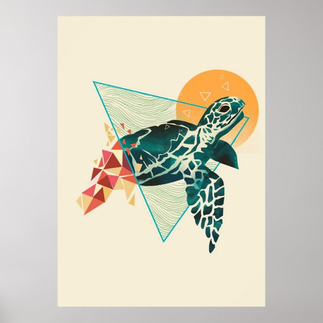 Affiche Tortue Lover géométrique (Devant)