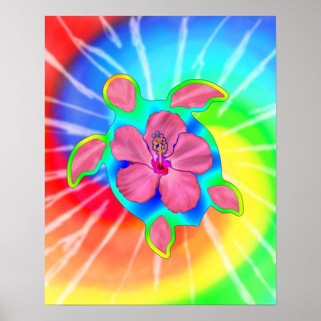 Affiche Tortue luth tropicale et Hibiscus (Devant)