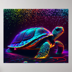 Affiche Tortue marine couleur néon