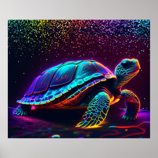 Affiche Tortue marine couleur néon (Devant)