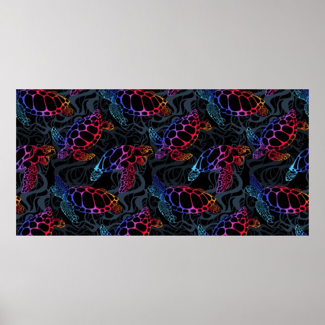 Affiche Tortue marine dans des couleurs psychédéliques mul (Devant)