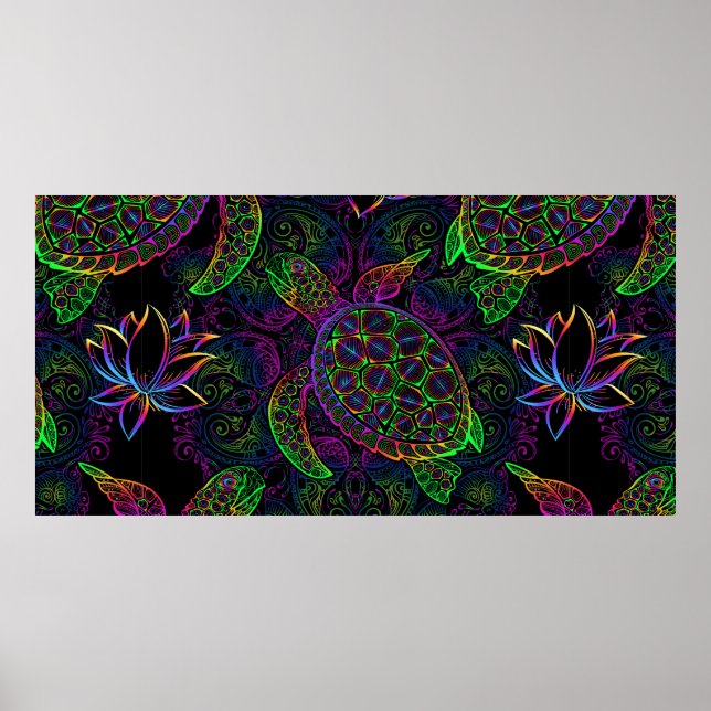 Affiche Tortue marine dans des couleurs psychédéliques mul (Devant)
