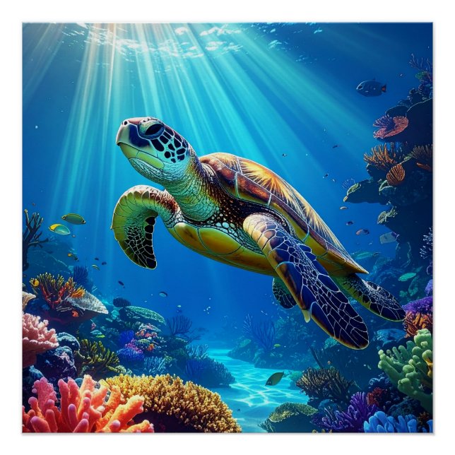 Affiche Tortue Marine Sérénité Océanique (Devant)