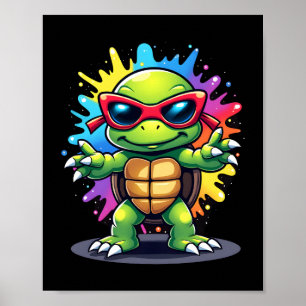 Affiche Tortue Mignonne Portant Des Lunettes De Soleil Pei