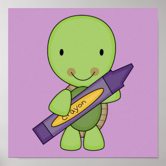 Affiche tortue mignonne pourpre