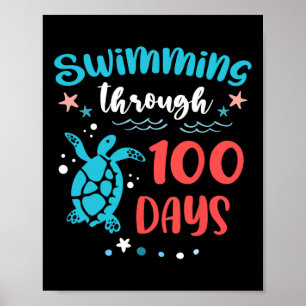 Affiche Tortue Nager Dans La Mer Pendant 100 Jours De Thé