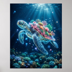 Affiche Tortue Océanique Drift Art Bioluminescent