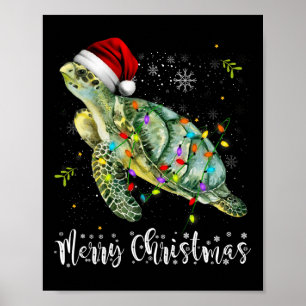Affiche Tortue Santa Hat Joyeux Noël Lumières Noël Fêtes