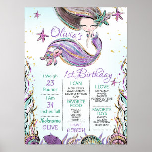 Affiche Tortue Turquoise pourpre 1er anniversaire Jalon