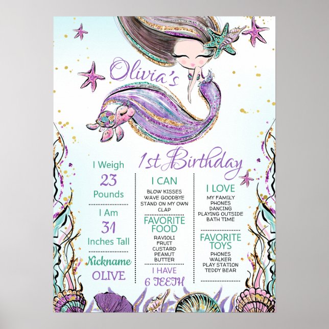 Affiche Tortue Turquoise pourpre 1er anniversaire Jalon (Devant)