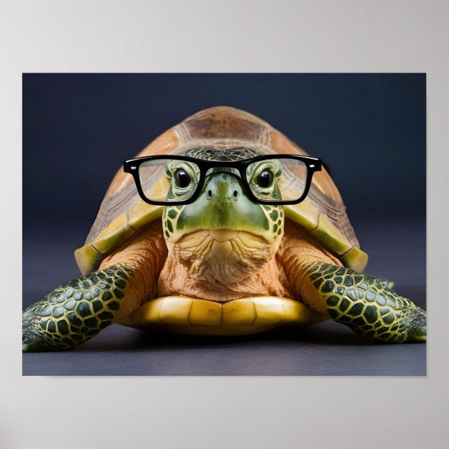 Affiche Tortue verte adorable avec lunettes (Devant)