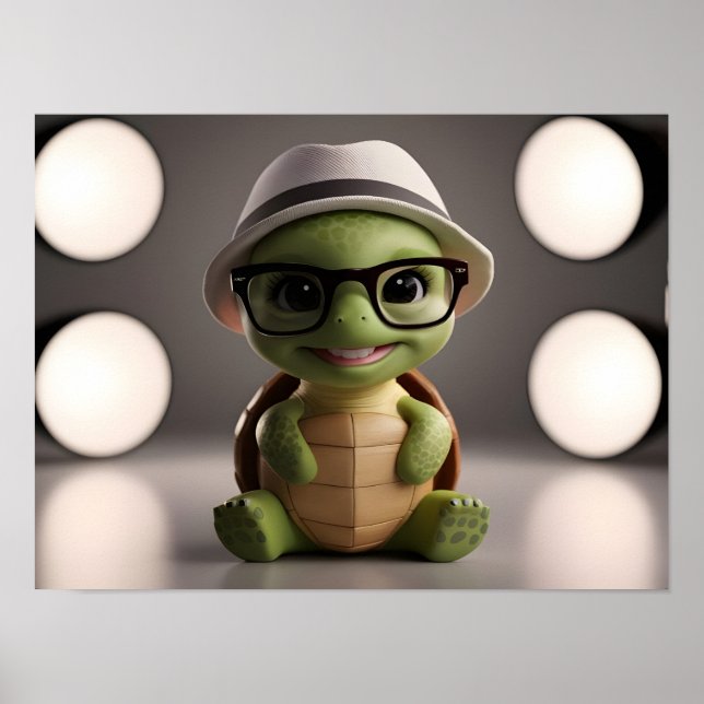 Affiche Tortue verte avec lunettes (Devant)