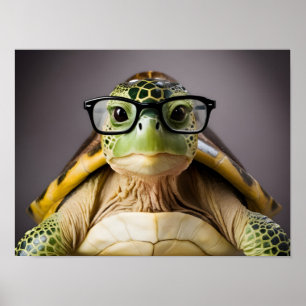 Affiche Tortue verte de charme avec lunettes