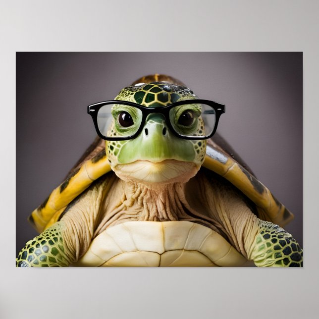Affiche Tortue verte de charme avec lunettes (Devant)