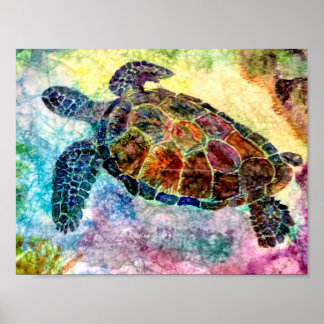 Affiche Tortue vivante sur papier de riz