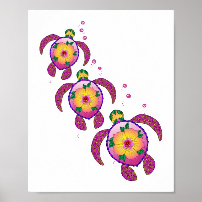 Affiche Tortues de Honu hawaïennes tropicales (Devant)