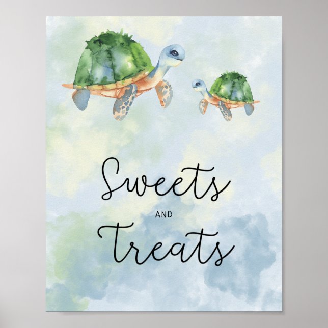 Affiche Tortues de mer - baby shower sucré et friandise (Devant)