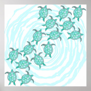 Affiche Tortues de mer turquoises d'aquarelle sur les