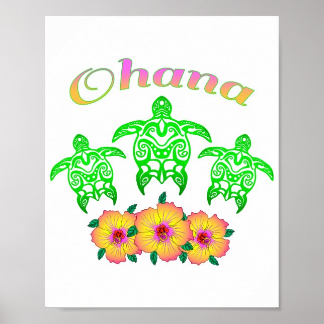 Affiche Tortues de mer vertes Hawaiian Ohana (Devant)