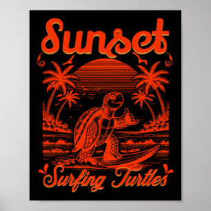 Affiche Tortues de surf au coucher du soleil - Été
