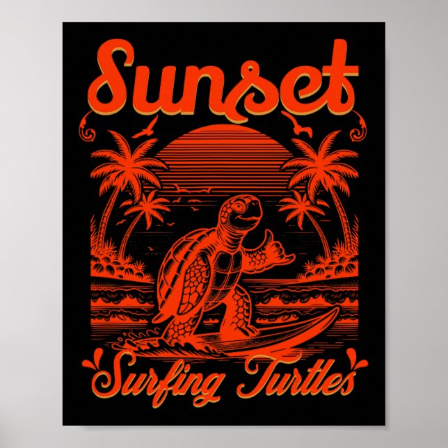 Affiche Tortues de surf au coucher du soleil - Été (Devant)