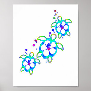 Affiche Tortues hawaïennes Honu