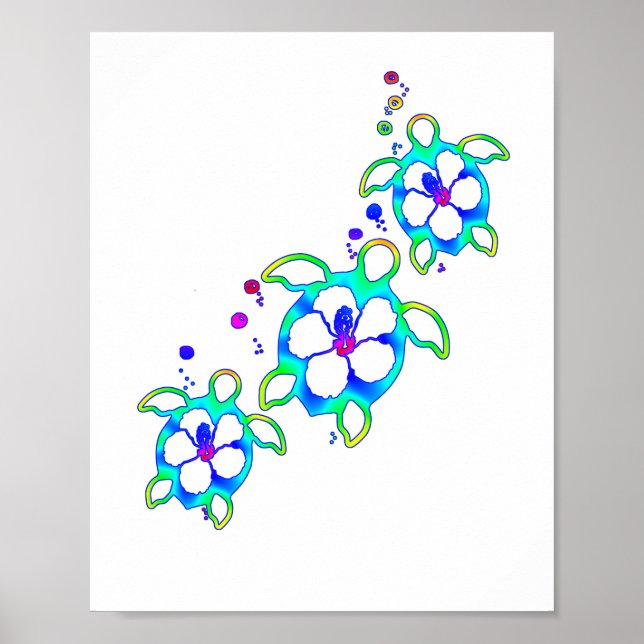 Affiche Tortues hawaïennes Honu (Devant)