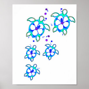 Affiche Tortues hawaïennes Honu